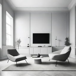 A minimalist unicolor interior decoration featuring sleek furniture, clean lines, and a monochromatic color scheme