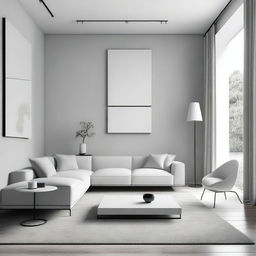 A minimalist unicolor interior decoration featuring sleek furniture, clean lines, and a monochromatic color scheme