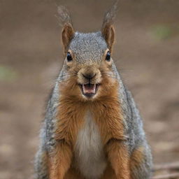 A frightening, 300-pound squirrel with lumpy, coarse fur. Its teeth are threateningly sharp, and its skin has visible patches of acne.