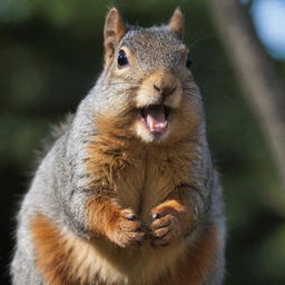 A frightening, 300-pound squirrel with lumpy, coarse fur. Its teeth are threateningly sharp, and its skin has visible patches of acne.