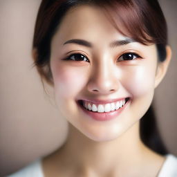 A realistic portrait of a young, slim, beautiful Japanese woman with brown eyes