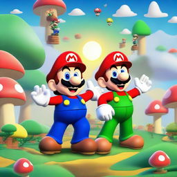 A colorful and lively scene featuring Mario and Luigi from the Mario Bros universe