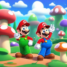 A colorful and lively scene featuring Mario and Luigi from the Mario Bros universe