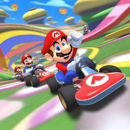 A dynamic scene from the Flower Cup in Mario Kart