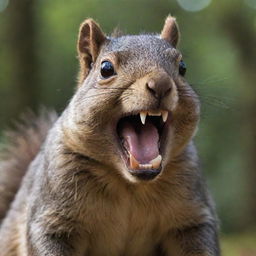 A highly disturbing, grotesque interpretation of a 300-pound squirrel, with terrifyingly sharp teeth and acne. Its features should be exaggerated to the point of being surreal and difficult to witness.