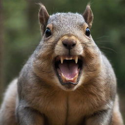 A highly disturbing, grotesque interpretation of a 300-pound squirrel, with terrifyingly sharp teeth and acne. Its features should be exaggerated to the point of being surreal and difficult to witness.