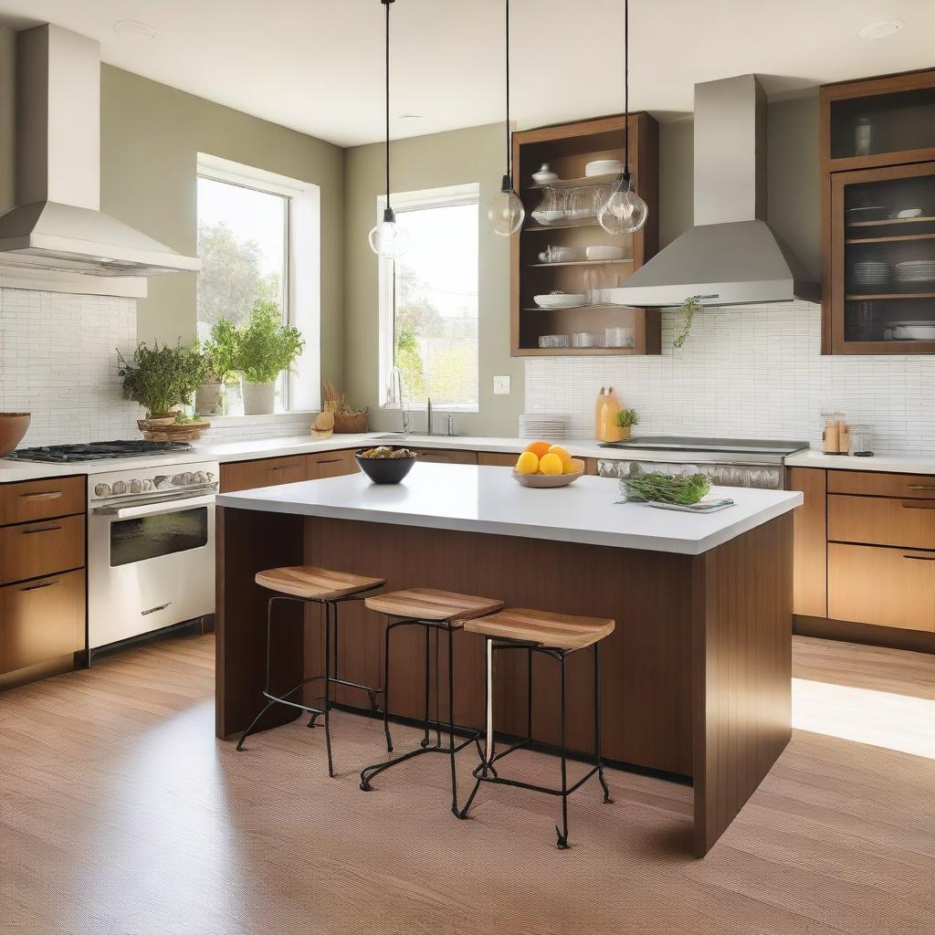 A modern kitchen with sleek countertops, stainless steel appliances, and ample natural light