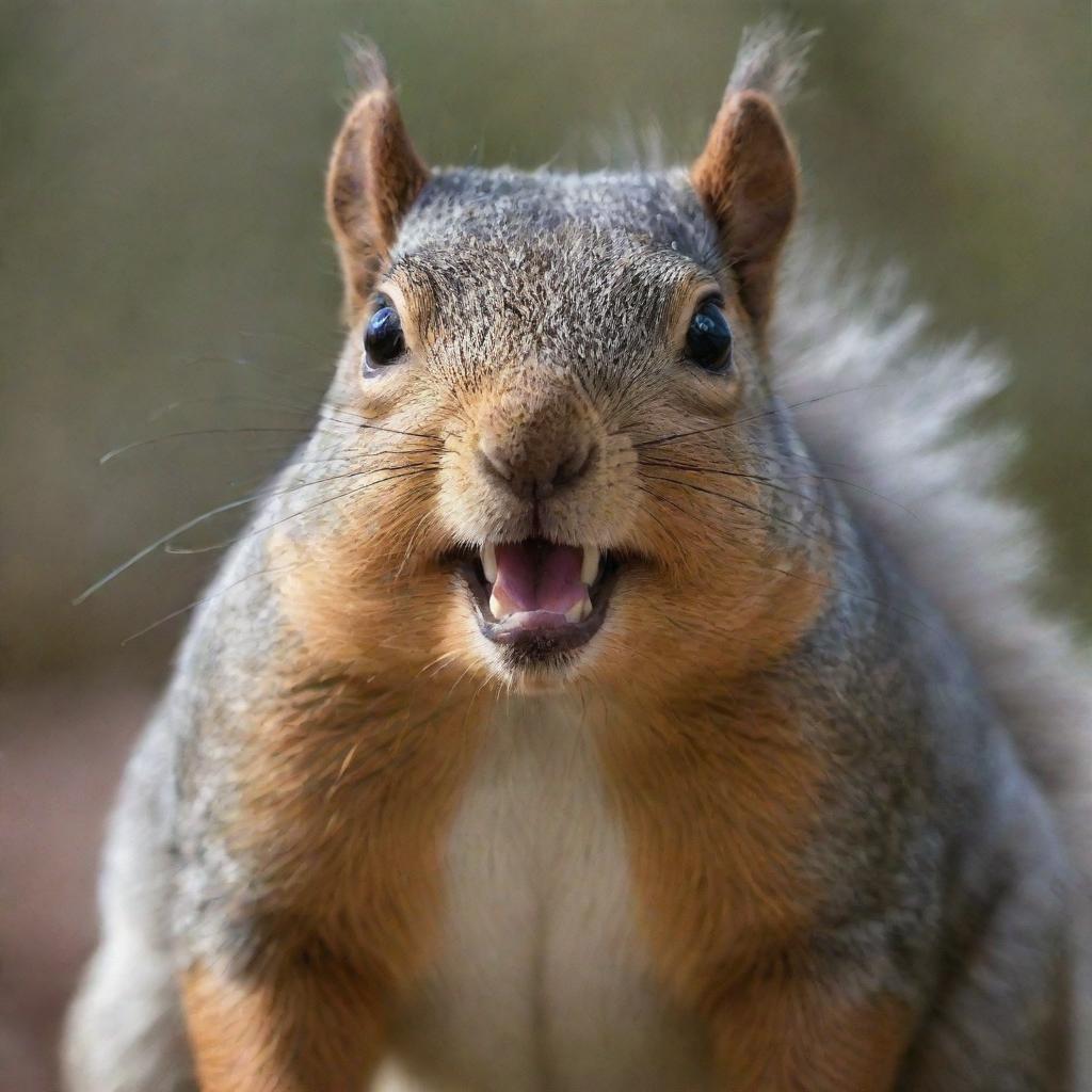 An even fatter, 300-pound squirrel with its eyes bulging out dramatically. It has terrifyingly sharp, exaggerated teeth and acne-ridden skin.