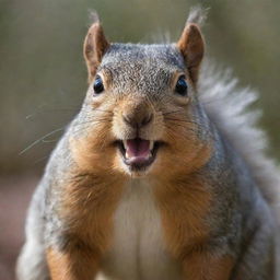 An even fatter, 300-pound squirrel with its eyes bulging out dramatically. It has terrifyingly sharp, exaggerated teeth and acne-ridden skin.