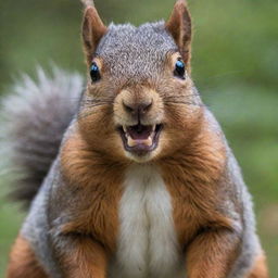 An even fatter, 300-pound squirrel with its eyes bulging out dramatically. It has terrifyingly sharp, exaggerated teeth and acne-ridden skin.