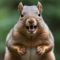 An even fatter, 300-pound squirrel with its eyes bulging out dramatically. It has terrifyingly sharp, exaggerated teeth and acne-ridden skin.