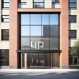 A realistic image of the facade of a modern commercial building with the name 'UR' prominently displayed