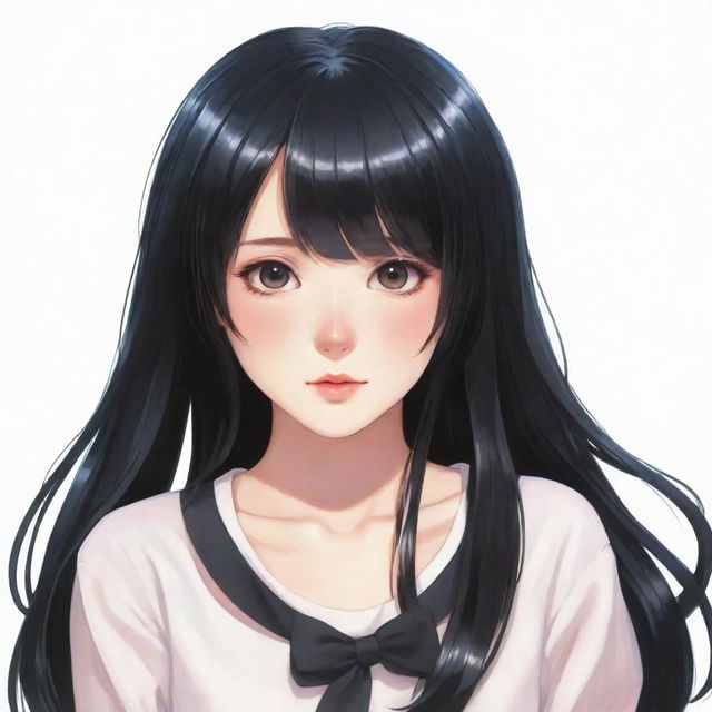 Anime style cute girl with glossy black hair.