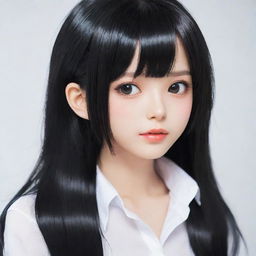 Anime style cute girl with glossy black hair.