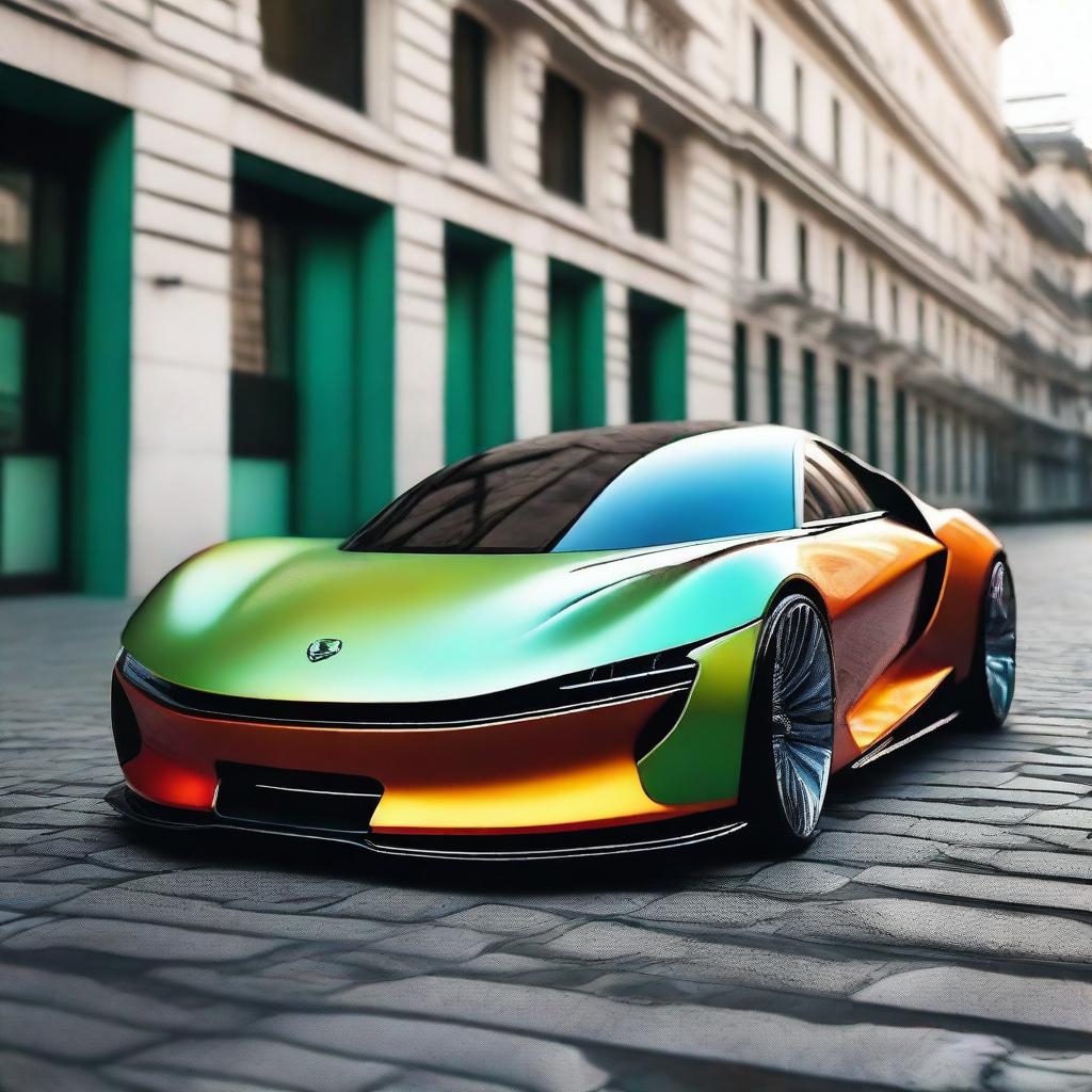 A super cool car with a sleek design, futuristic features, and vibrant colors