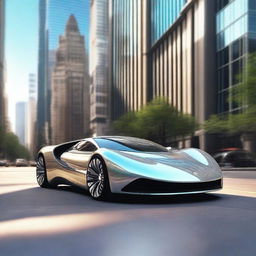 Create an image of a super cool car with a sleek design, futuristic features, and a shiny metallic finish