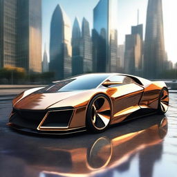 Create an image of a super cool car with a sleek design, futuristic features, and a shiny metallic finish