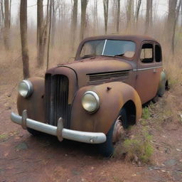 Create an image of an extremely old and rusty car