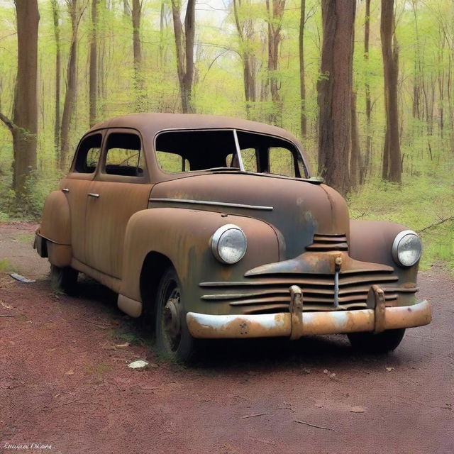 Create an image of an extremely old and rusty car