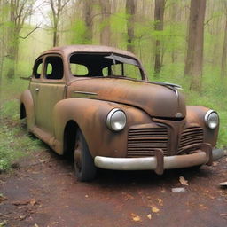 Create an image of an extremely old and rusty car