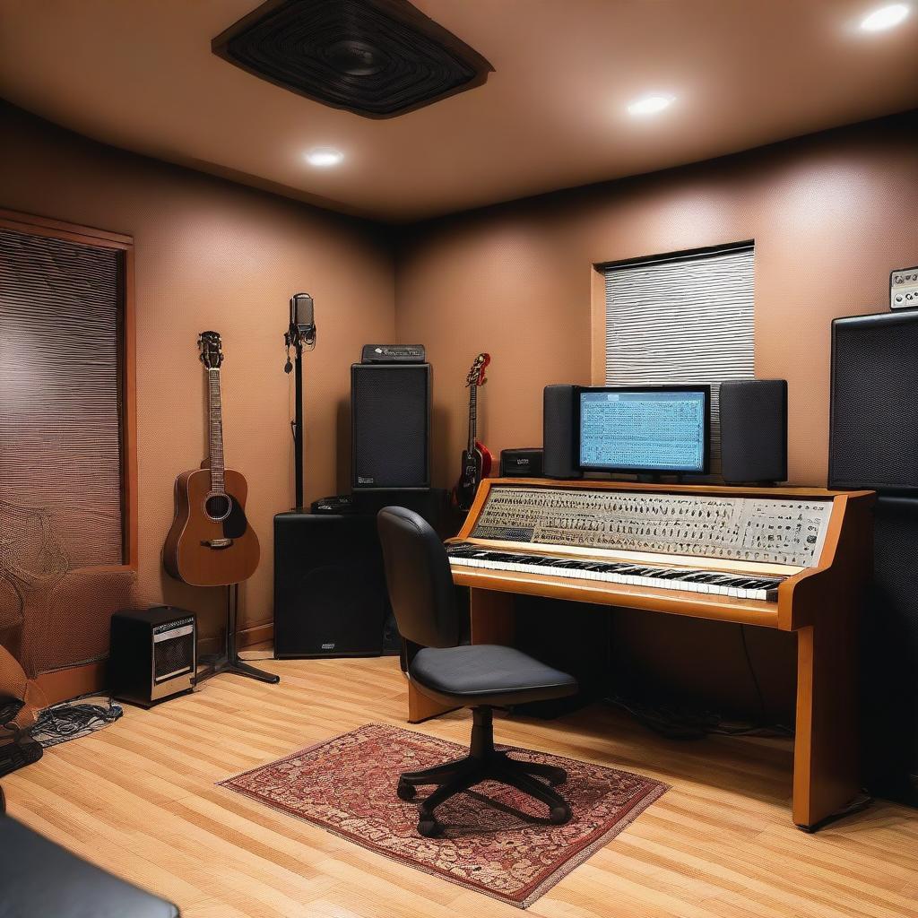 A detailed interior view of a music studio