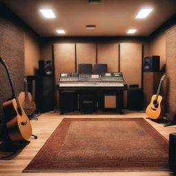 A detailed interior view of a music studio