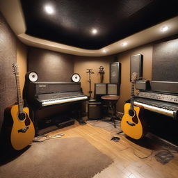 A detailed interior view of a music studio