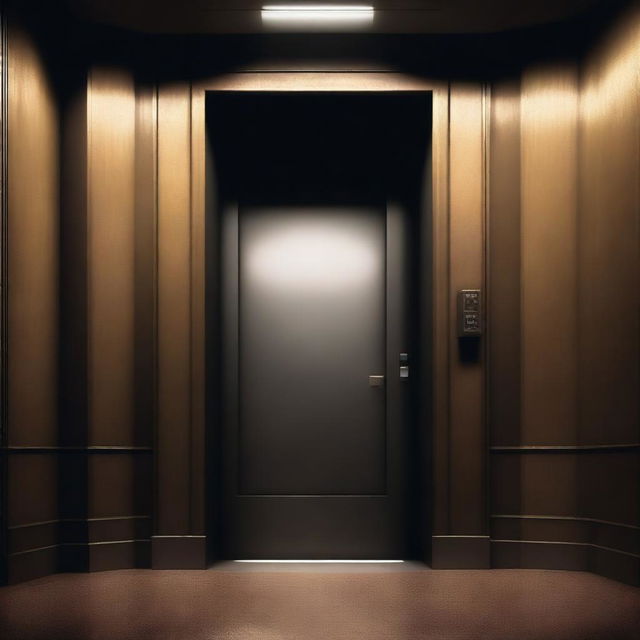 Create a thriller suspense book cover featuring an elevator as the focal point