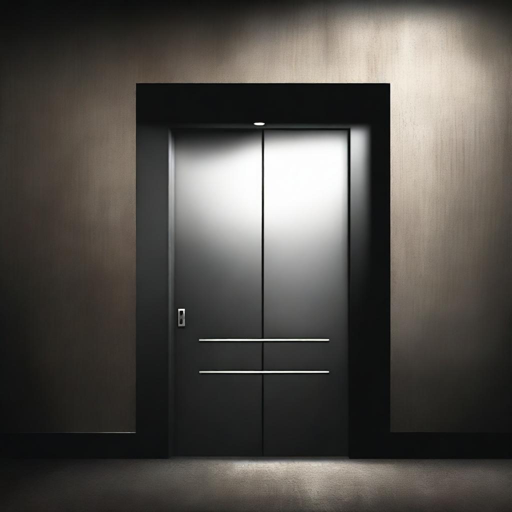 Design a thriller suspense novel cover with an elevator door as the focal point