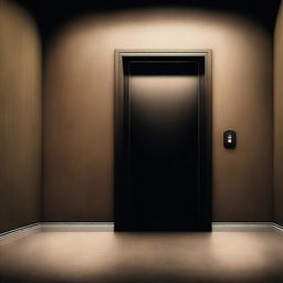 Design a thriller suspense novel cover with an elevator door as the focal point