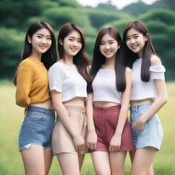 A group of 19-year-old Asian girls, each with unique and cute features, showcasing their natural beauty