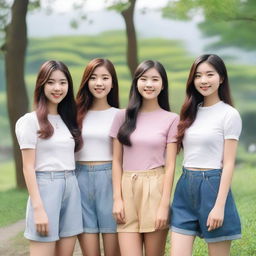 A group of 19-year-old Asian girls, each with unique and cute features, showcasing their natural beauty