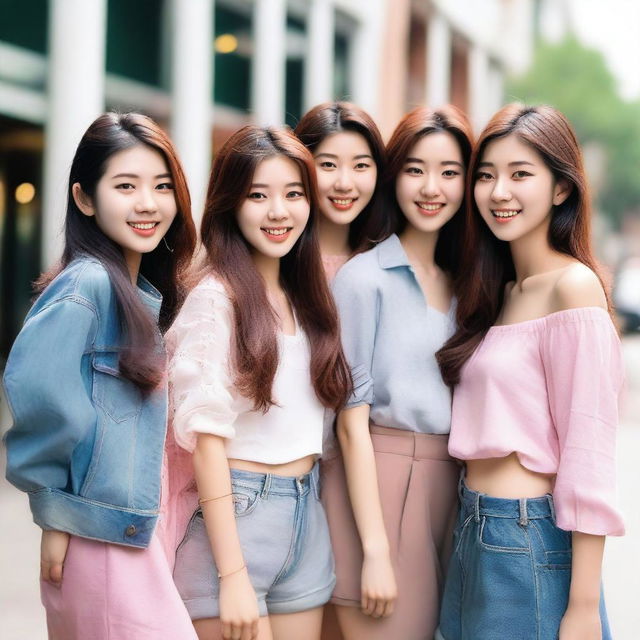 A group of 21-year-old Asian girls, each with unique and cute features, showcasing their natural beauty