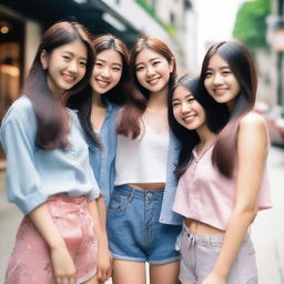 A group of 21-year-old Asian girls, each with unique and cute features, showcasing their natural beauty