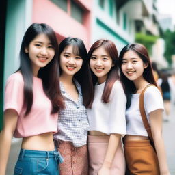 A group of 21-year-old Asian girls, each with unique and cute features, showcasing their natural beauty