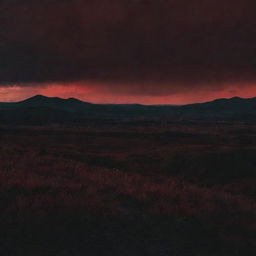 A dark, foreboding landscape under a crimson sky, embodying the concept of evil