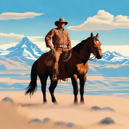 A scenic depiction of a cowboy and a Native American in the vast landscapes of Montana