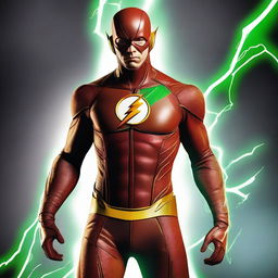 Create an image of The Flash from the CW series, but with a twist: he is wearing a sleek black suit instead of his usual red one