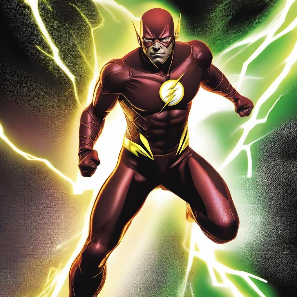 Create an image of The Flash from the CW series, but with a twist: he is wearing a sleek black suit instead of his usual red one