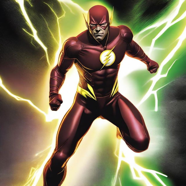 Create an image of The Flash from the CW series, but with a twist: he is wearing a sleek black suit instead of his usual red one