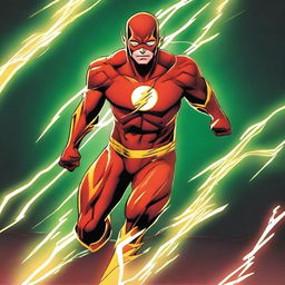 Create an image of The Flash from the CW series, but with a twist: he is wearing a sleek black suit instead of his usual red one