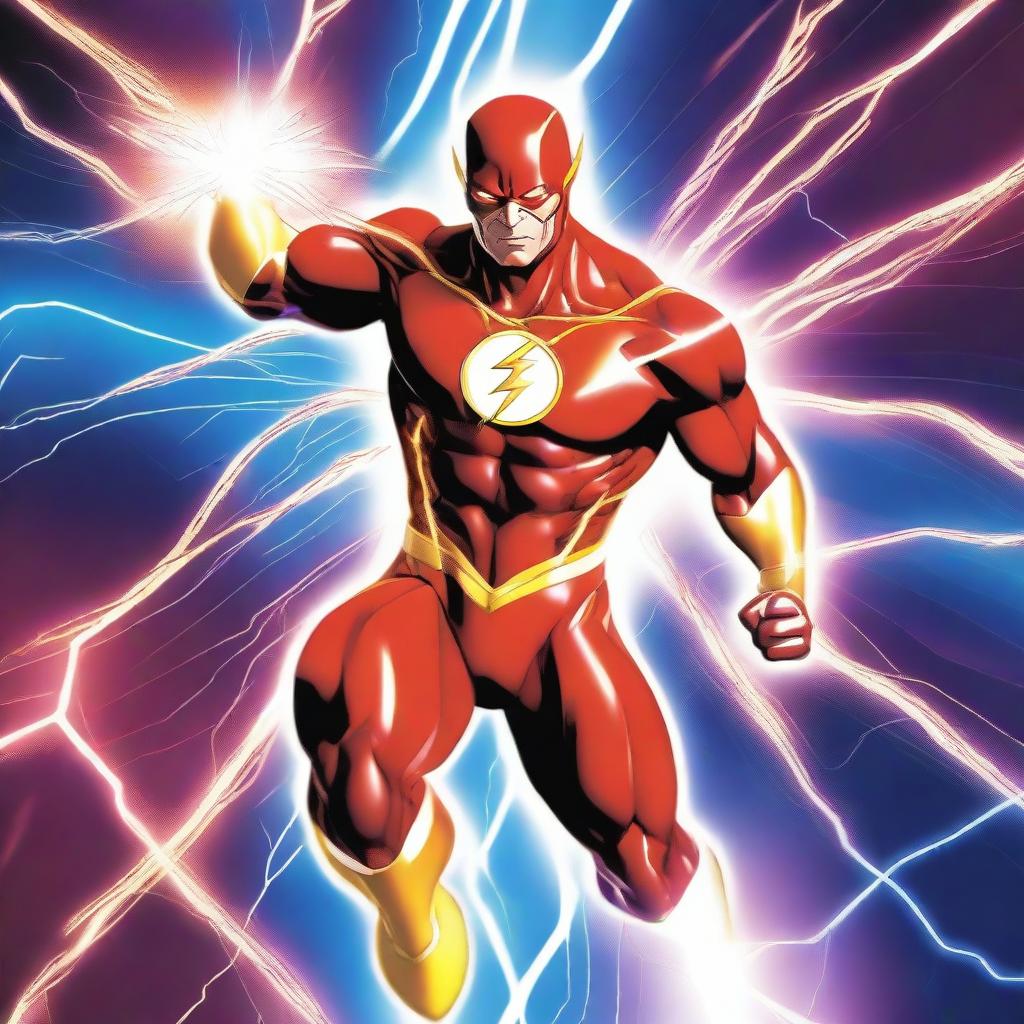 A vibrant and electrifying depiction of speed force lightning connecting different universes within the multiverse