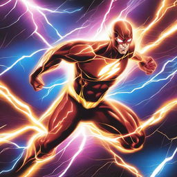 A vibrant and electrifying depiction of speed force lightning connecting different universes within the multiverse