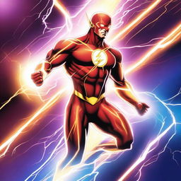 A vibrant and electrifying depiction of speed force lightning connecting different universes within the multiverse