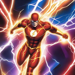 A vibrant and electrifying depiction of speed force lightning connecting different universes within the multiverse