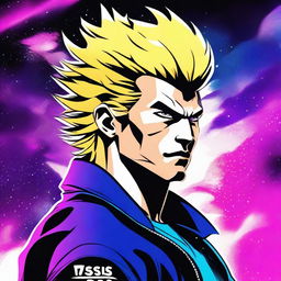 A detailed portrait of Hawk from Cobra Kai, showcasing his distinctive galaxy-colored Mohawk