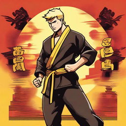 A detailed illustration of Hawk from Cobra Kai, showcasing his distinctive mohawk hairstyle and fierce expression