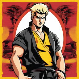 A detailed illustration of Hawk from Cobra Kai, showcasing his distinctive mohawk hairstyle and fierce expression