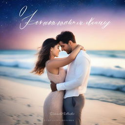 A romantic e-book cover featuring a couple embracing under a starlit sky