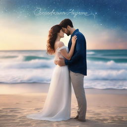 A romantic e-book cover featuring a couple embracing under a starlit sky